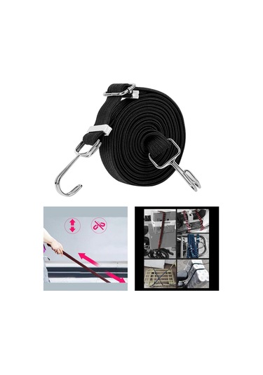 Homyl Ağır Hizmet Tipi Elastik Bungee Cord Kancalı Siyah-1m Siyah 1m Siyah