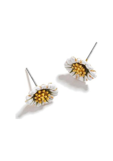 Moda Saplama Küpe Klasik Küçük Papatya Çiçekleri Tatlı Güzel Emaye Takı İyi Hediye Saplama Küpe Altın - Gümüş