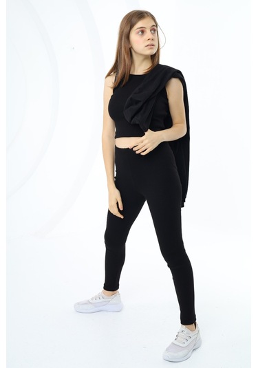 Toontoy Kız Çocuk Üçlü Taytlı Takım Siyah