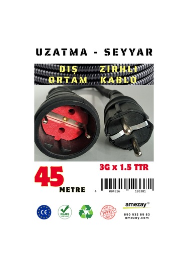 45 Metre Dış Ortam Spiral Zırhlı Uzatma Kablosu - G3x1.5 Kablo Kesiti 45 Metre