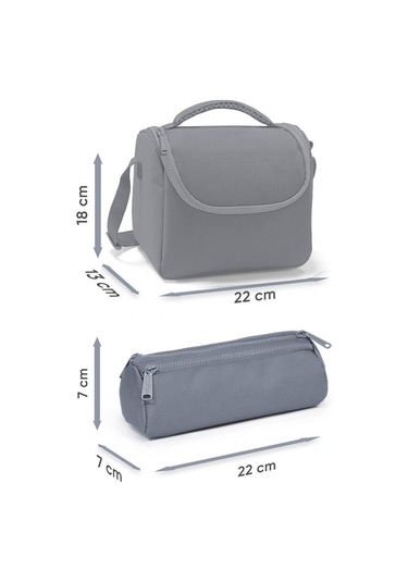 Coral High Erkek Çocuk Lacivert Çok Renkli Çizgi Desenli Thermo Beslenme Çantası Ve Üç Bölmeli Kalem Çantası Seti Siyah - Çok Renkli