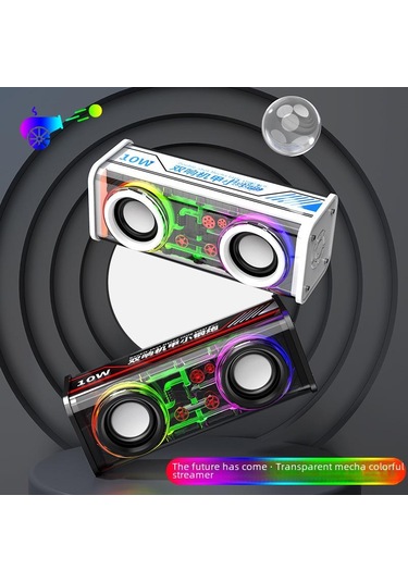 V8 Şeffaf Mecha Mini Bluetooth Hoparlör Subwoofer'lı