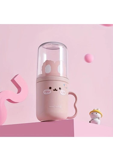 Elmpaly Pembe Renkli Taşınabilir Diş Fırçası Kutusu Ve Ağız Bakım Seti Sevimli Tavşan Desenli Seyahat Çözümü 1