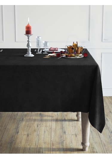 Daily Series Kadife Dokulu Siyah Renk Masa Örtüsü Siyah