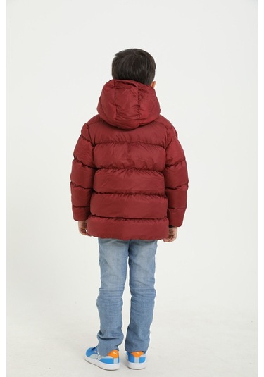 Freemen Erkek Çocuk Bordo Polarlı Kapüşonlu Su Geçirmez Rüzgara Dayanıklı Şişme Kışlık Mont Bordo