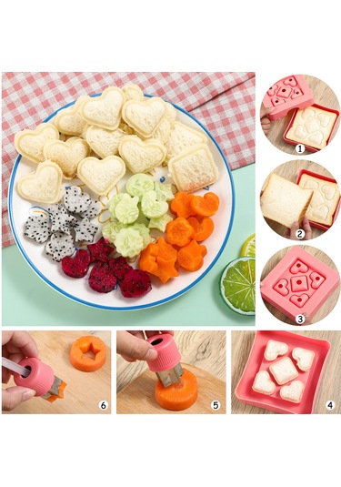 Reedark 9 Parçalı Sandviç Kesici Seti - Çocuklar İçin Eğlenceli Ve Pratik Sandviç Şekillendirici KIrmızı