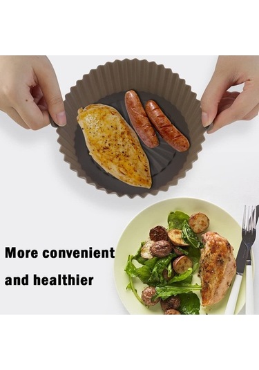 Bloomnest 3 Adet 20.5cm/8in Gıda Sınıfı Silikon Hava Fritöz Sepeti, Yanmaz Kaplı, Kolay Temiz Gri - Sarı - Kırmızı