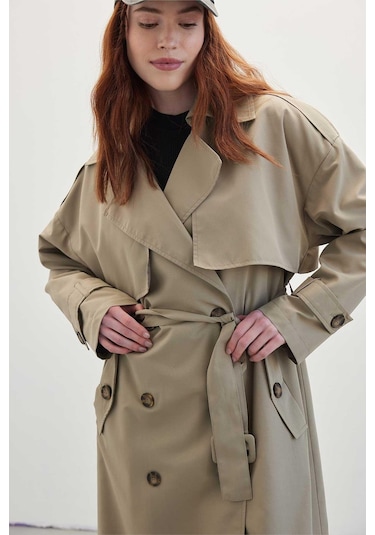 Manuka Düğmeli Kruvaze Trençkot - Kum Bej