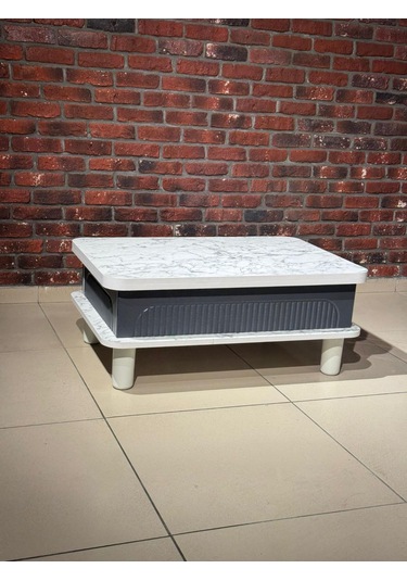 Bohem Membran Akıllı Sehpa Beyaz Mermer Desen