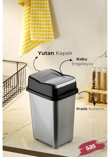 Gri Pratik Kapaklı Banyo & Mutfak Çöp Kovası – Koku Engelleyici, Hijyenik, 5 Litre Girdap