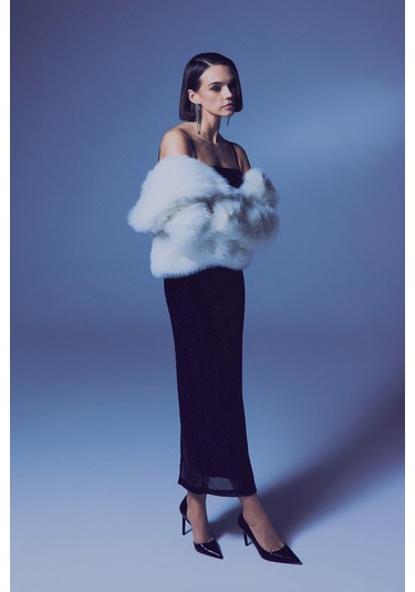 Askılı Uzun Payet Elbise - Siyah-135641 Siyah