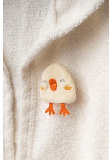 Sevimli Civciv Pamuklu Bornoz Seti 4 Parça Krem