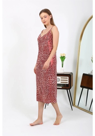 Giyim Kadın İp Askılı Uzun Parlak Micro Elbise Gecelik Kırmızı Kırmızı