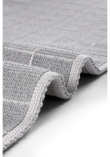 Grid Doğal Pamuklu 2'li Banyo Paspas Seti 60x100+50x60 Cm Gri Gri
