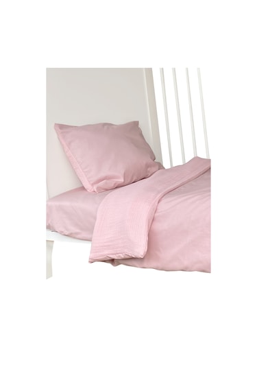 %100 Pamuk Muslin-akfil Bebek Nevresim Takımı Çift Yönlü Pembe