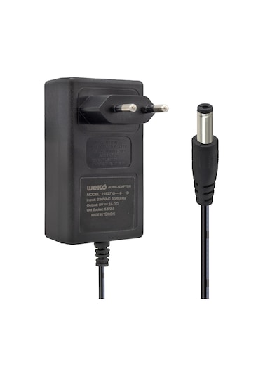 Ayt Weko 9 Volt 2 Amper Priz Tipi Plastik Kasa Adaptör 5.5mm X 2.5mm Uç Kutusuz Yerli Üretim