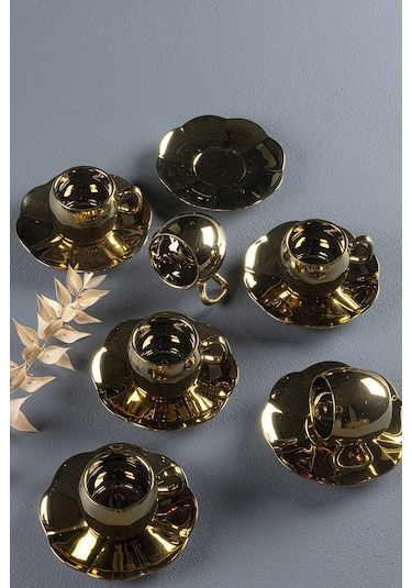 Leoni Porselen 12 Parça 6 Kişilik Kahve Fincan Takımı