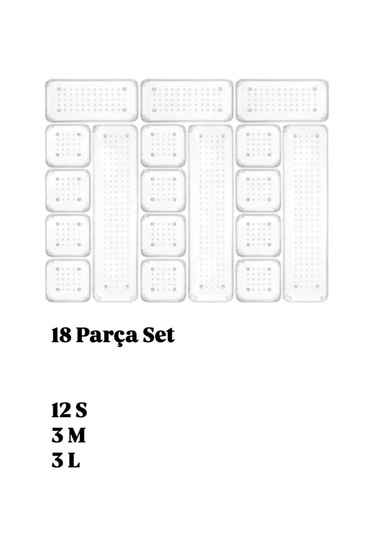 18 Li Modüler Çekmece İçi Düzenleyici Takı Kutusu Makyaj Organize Şeffaf