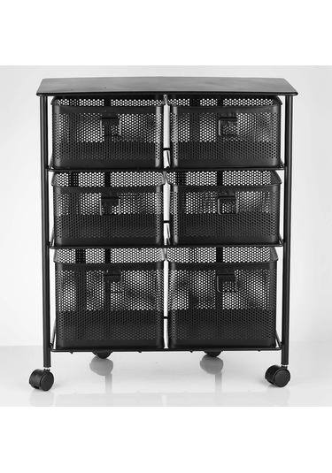 Metal Tekerlekli Paslanmaz Sebzelik 6 Bölmeli 3 Katlı Siyah Siyah