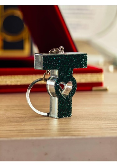 Harfli Anahtarlık Epoksi Kişiye Özel Yapım El Yapımı Harf Anahtarlık Kalp Model Özel Tasarım Hediyelik Ürün Kalp Desenli Simli Anahtarlık Bordo - Mavi