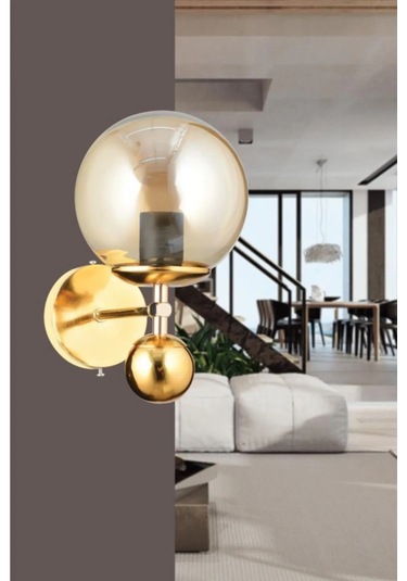 İstanbul Avize Larin Tekli Gold Sarı Glop Camlı Aplilk