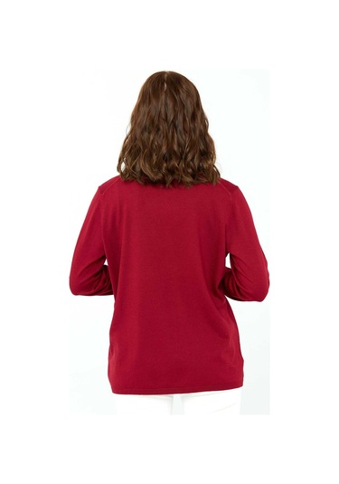 Desen Triko Kadın Likralı Uzun Kol Basic Yarım Balıkçı Bluz 0240016 Kırmızı Kırmızı