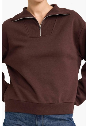 Defacto Regular Fit Yarım Fermuarlı Balıkçı Yaka Basic Düz Sweatshirt G4761ax25wnbn267 Kahve-bn267