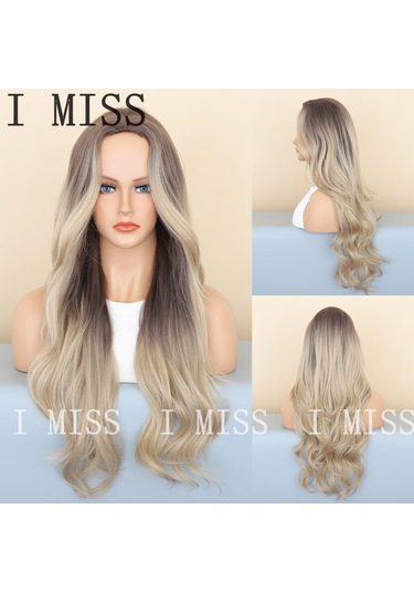 Brownblonde Degrade Büyük Dalgalı Doğal Sentetik Peruk