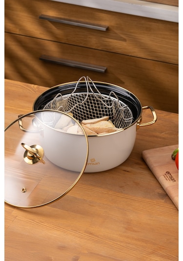 Emsan Retro Emaye Kızartma Tenceresi Bej