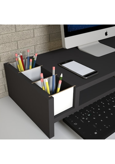 Emkawood Sally Siyah Monitör Yükseltici Laptop Standı