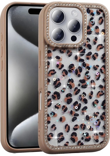 İphone Uyumlu 16 Pro Max Kılıf Taşlı Simli Kenarları Silikon Parıltılı Azra Kapak Telefon Kılıfı Kame