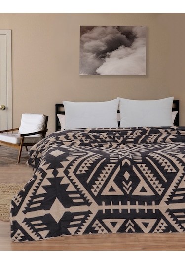 Neeco Pamuklu Çift Kişilik Battaniye Bej