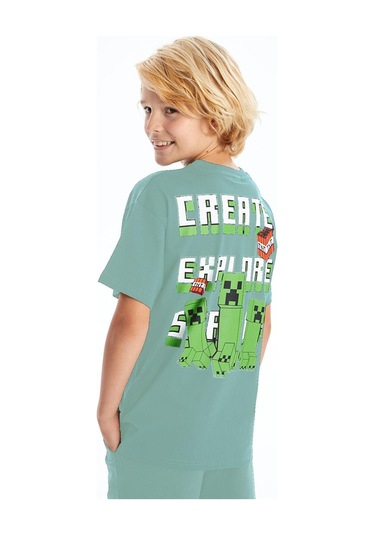 Erkek Çocuk Minecraft Şortlu Takım Mint Mint Yeşili