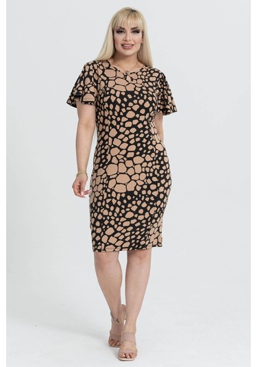 Kadın Siyah Vizon Taş Desenli Kelebek Kol Kuplu Büyük Beden Elbise-siyah Siyah