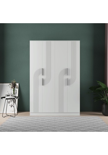 Ekin 4 Kapaklı Eko Bazalı Gardırop - Mdf Kapak Beyaz