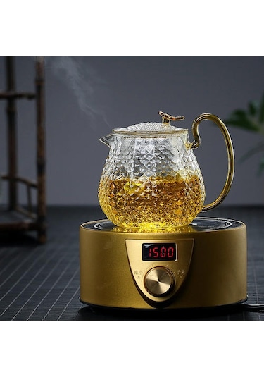 Yüksek Borosilikat Cam Çaydanlık Ev Yüksek Sıcaklık Direnci Çekiç Desen Demlik Kung Fu Çay Seti Filtre Kabarcık Çaydanlık Çaydanlıklar Altın - Beyaz