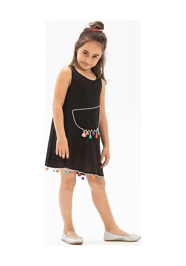 Mine Şile Bezi Çocuk Elbise Siyah Syh