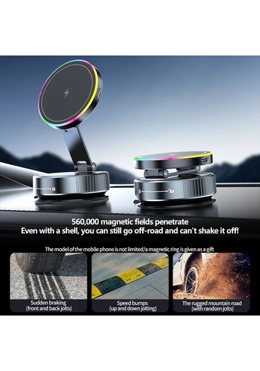 Willowhaven Siyah K3 Kablosuz Sarjli Gelistirilmis Vakumlu Manyetik Arac Telefon Tutucu Super Guclu Emisli Evrensel