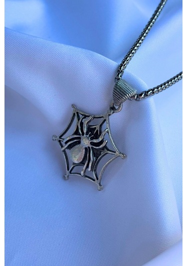Örümcek El İşçiliği Paslanmaz Çelik Zincir Erkek Kolye Gümüş
