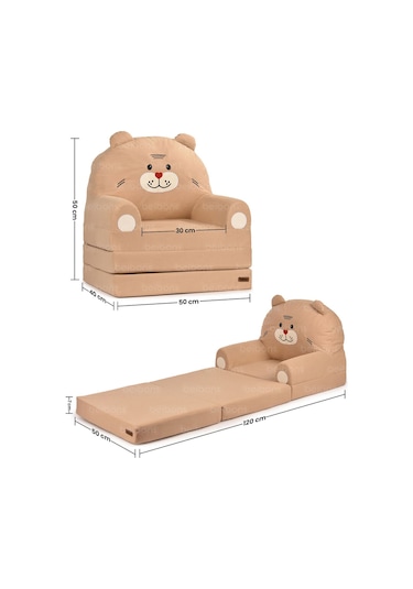 Portatif Katlanabilir Sevimli Çocuk Koltuğu - 3 Katlı Çocuk Yatak Koltuk - Taşınabilir Bebek Koltuğu Kahverengi