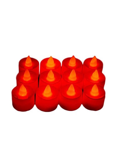 Teltree Beyaz Kasa Kırmızı Işıklı, Yanmayan, Tütünsüz Led Mumlar - Ev, Düğün, Doğum Günü Dekorasyon Malzemesi Kutu 24 Adet Renkli