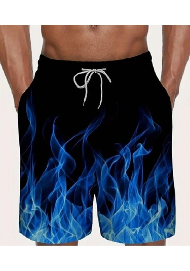 3d Alev Baskılı Erkek Mayo M Mavi