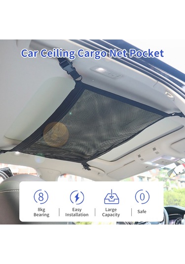 Gajeena Araç Tavanı İçin Ayarlanabilir Siyah Bagaj Saklama Filesi - Polyester Malzeme, Kolay Montaj Siyah
