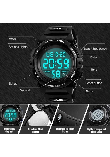 Çocuklar İçin Dijital Spor Saati Erkek Kız Erkek Su Geçirmez Günlük Elektronik Analog Kuvars 7 Renkli Led Saatler Alarm Kronometre Silikon Bant Aydınlık D Diğer