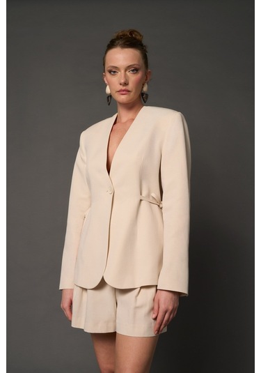 Thalure Kadın Krem Beli Bağcıklı Blazer