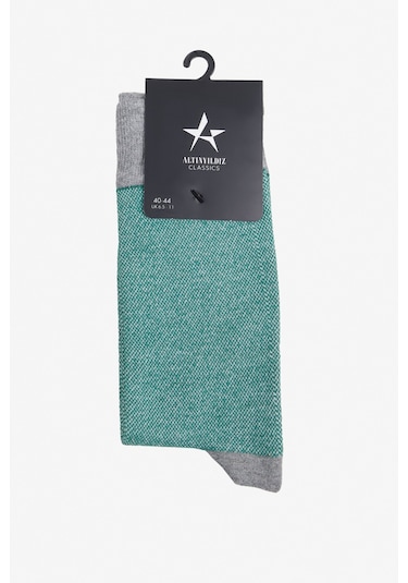Erkek Grı Yesıl Desenli Bambulu Soket Çorap Grı Yesıl