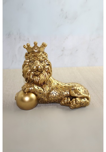 Büro Ev Ofis Hediyesi İçin 17x22cm Dekoratif Polyester Taçlı Aslan Figürü