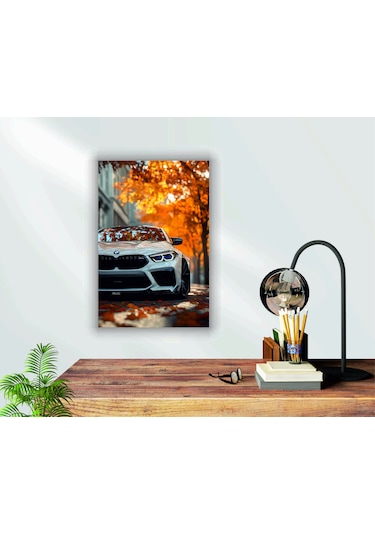 Beyaz Bmw Araba Temalı Cam Tablo