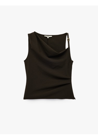 Koton Drapeli Degaje Yaka Kemer Detaylı Viskon Karışımlı Kolsuz Bluz Kahverengi Ekose 6wak60130uw Kahverengi Ekoseli