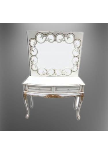 Dresuar Elzem Klasik Model Kayın Aslan Oymalı Ayak Parlak Beyaz  V Beyaz